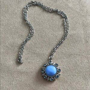 Vintage Elegant Blue Moonstone Silver Necklace